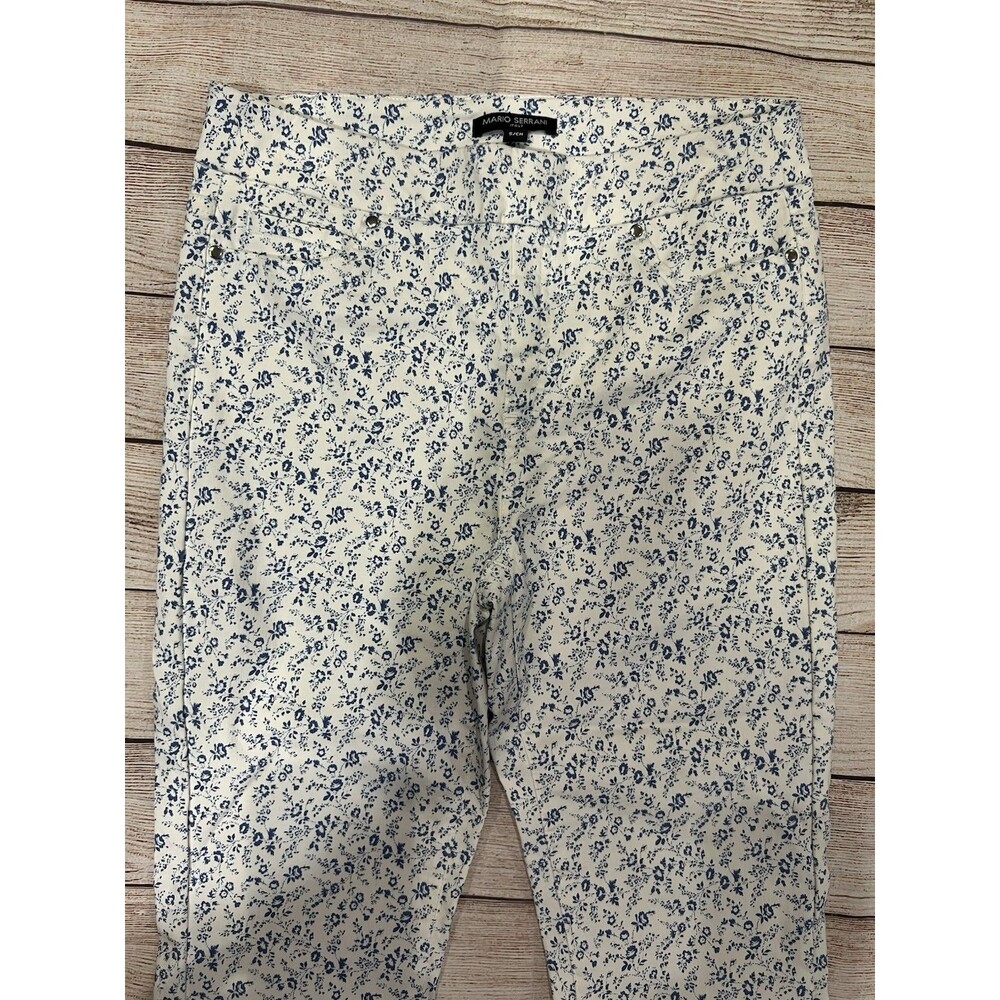 Mario Serrani Italy Blue White Floral Slim Fit Pants Tummy Control Ankle Small - Picture 2 of 6